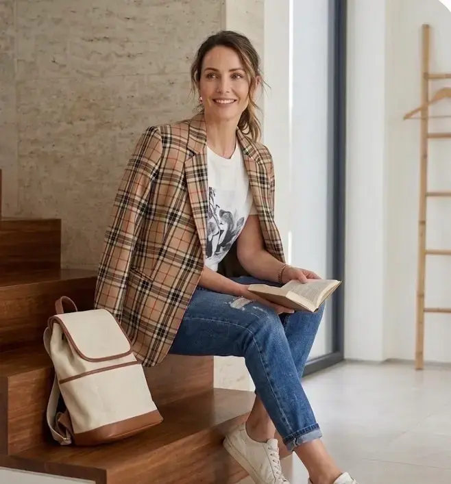 Blazer de cuadros beige - 2