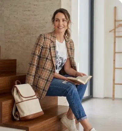 Blazer de cuadros beige - miniatura 2