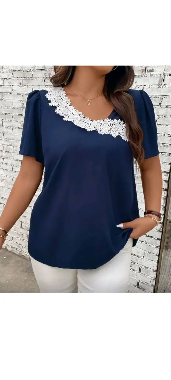 Blusa azul con encaje blanco XXL