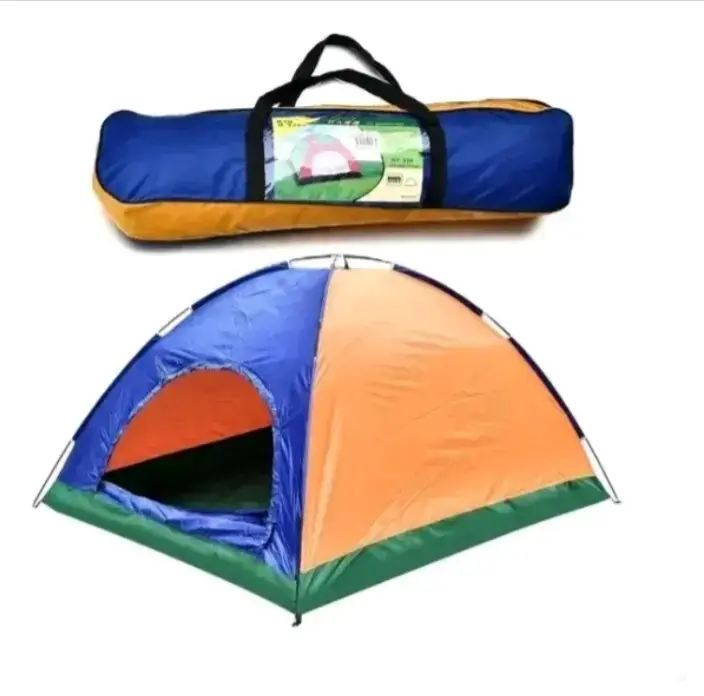 Carpa de camping azul y naranja