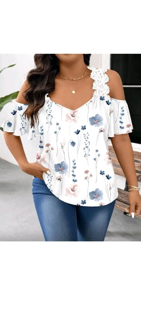Blusa hombros descubiertos floral nueva XL
