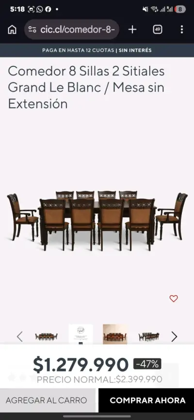 Juego de comedor con 8 sillas - miniatura 4