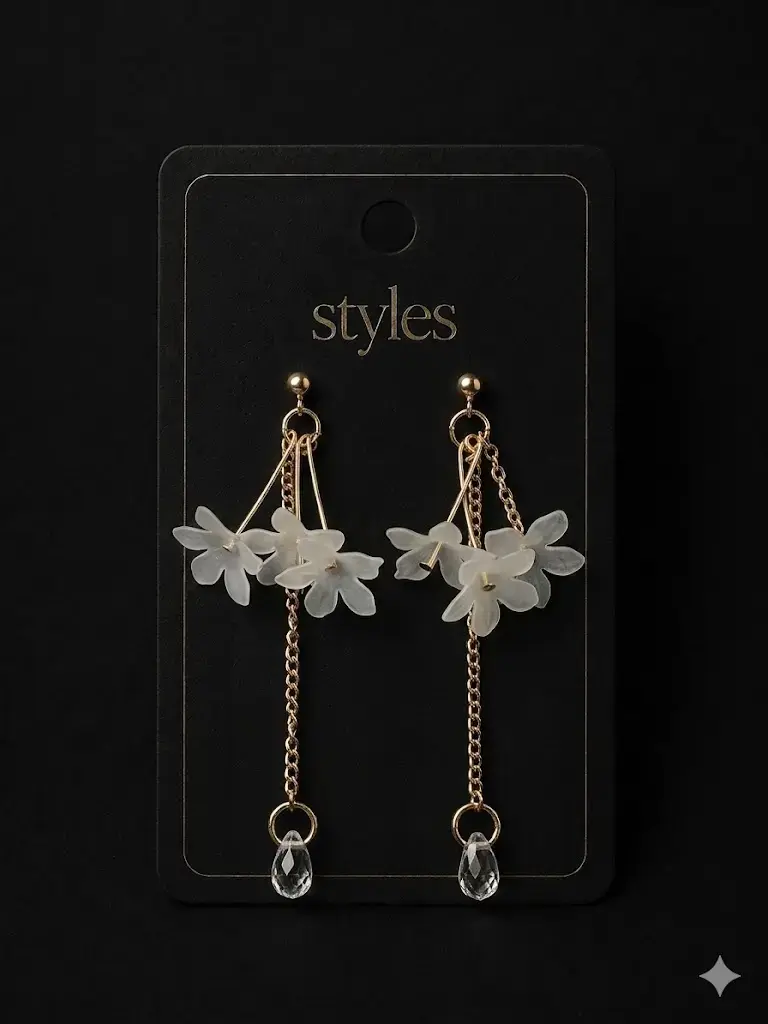 Aros dorados con flores colgantes - 1