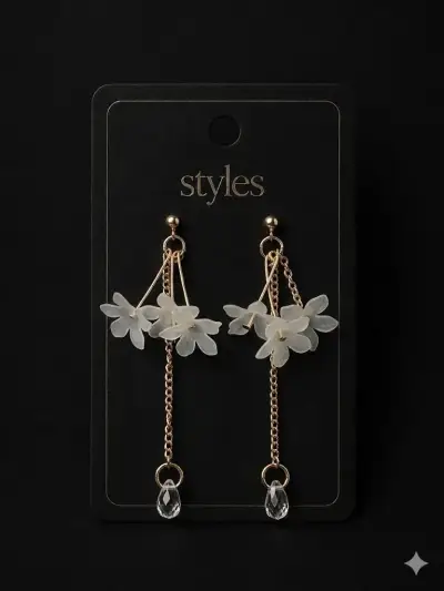 Aros dorados con flores colgantes - miniatura 1