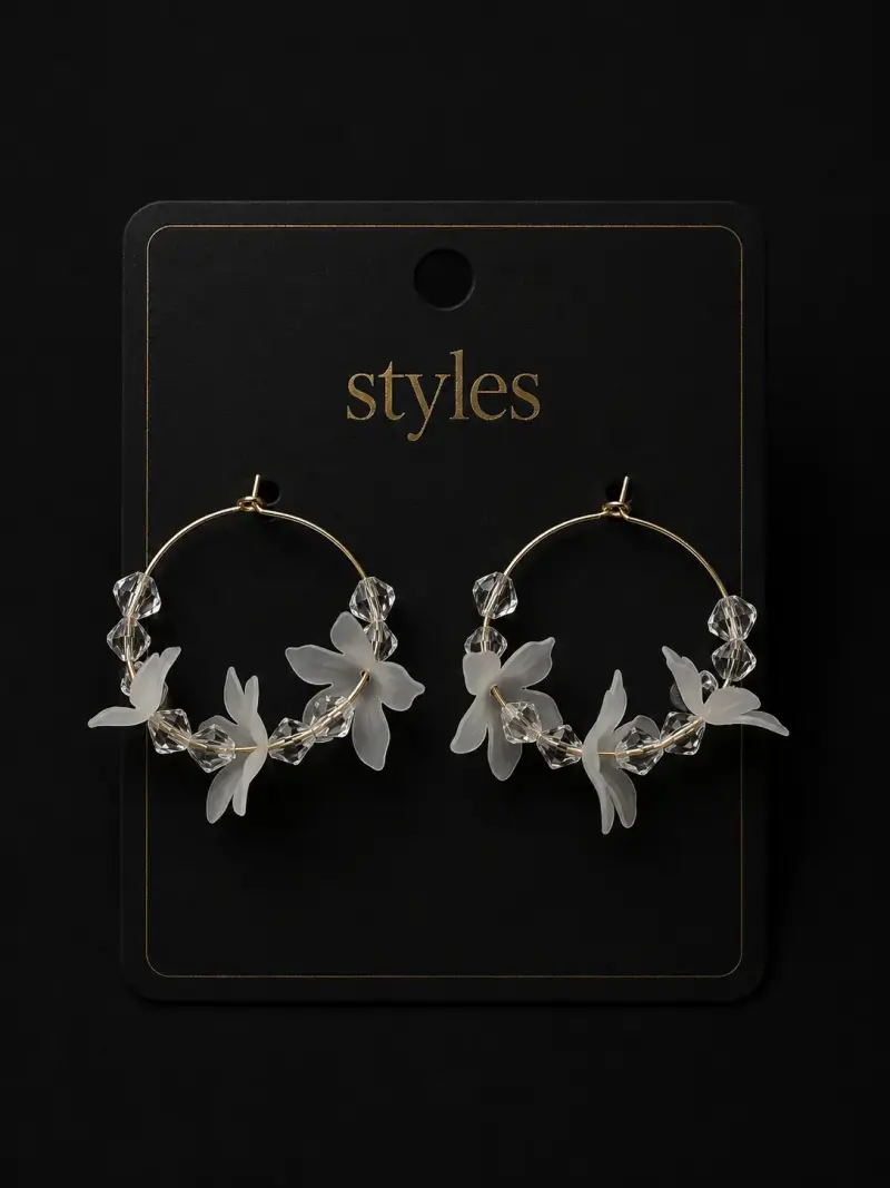 Aros dorados con flores colgantes - 6