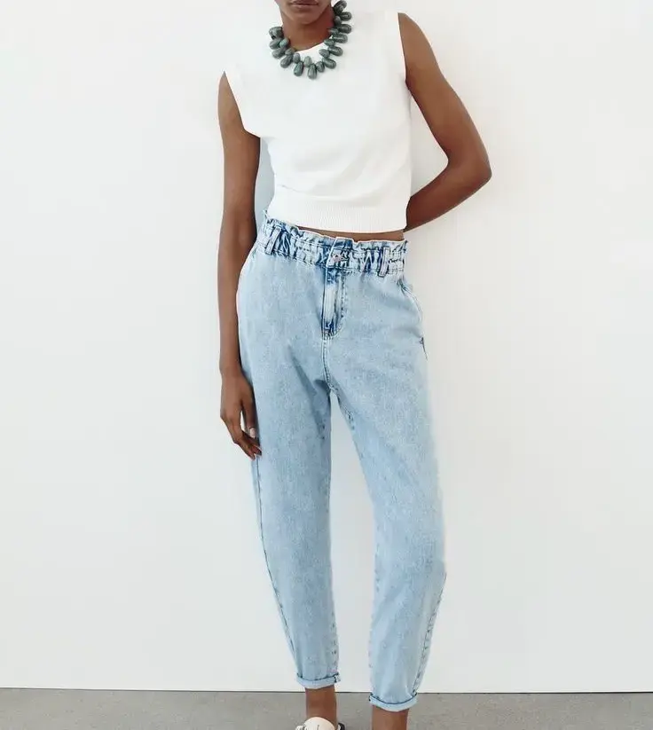 Jeans azules tiro alto Zara - 1