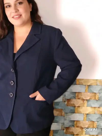 Blazer negro y azul talla 46 y poleras - miniatura 2