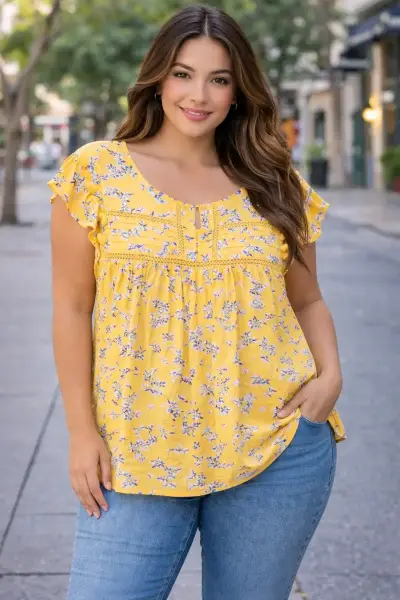 Polera amarilla con estampado floral - miniatura 3