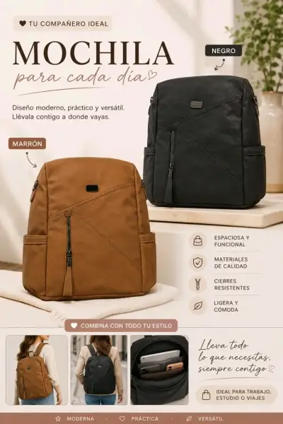 Mochila café estilo casual - miniatura 4
