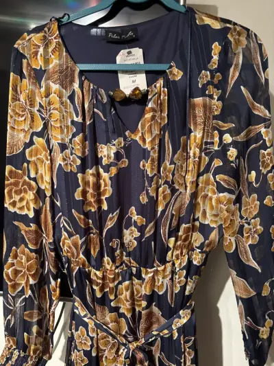 Vestido floral azul y dorado - miniatura 2