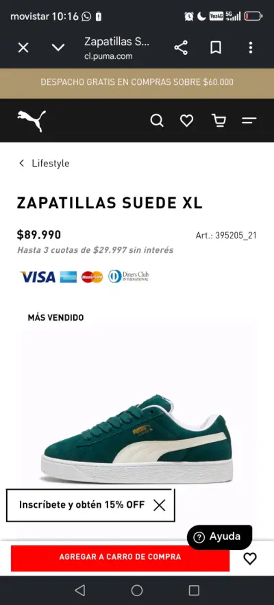 Zapatillas Puma Suede XL verde - miniatura 1