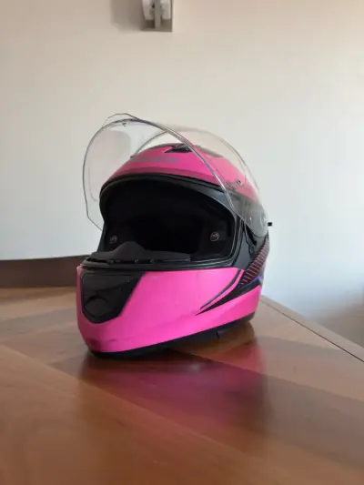 Casco de moto rosa y negro - miniatura 5