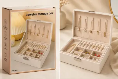 Caja organizadora de joyas beige - miniatura 1
