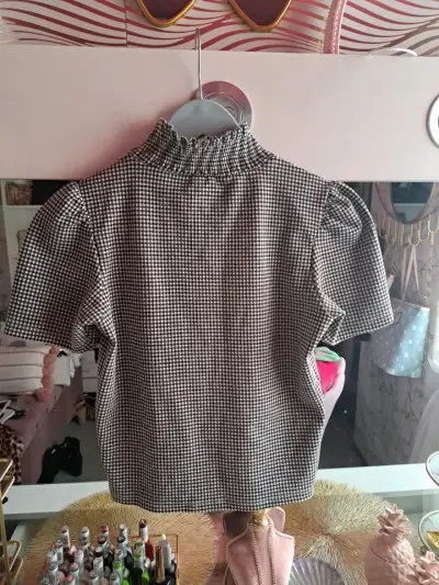 Blusa Zara cuadros blanco y negro talla s/m - miniatura 4