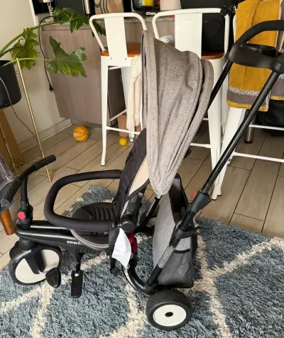Triciclo convertible gris para niños - miniatura 1