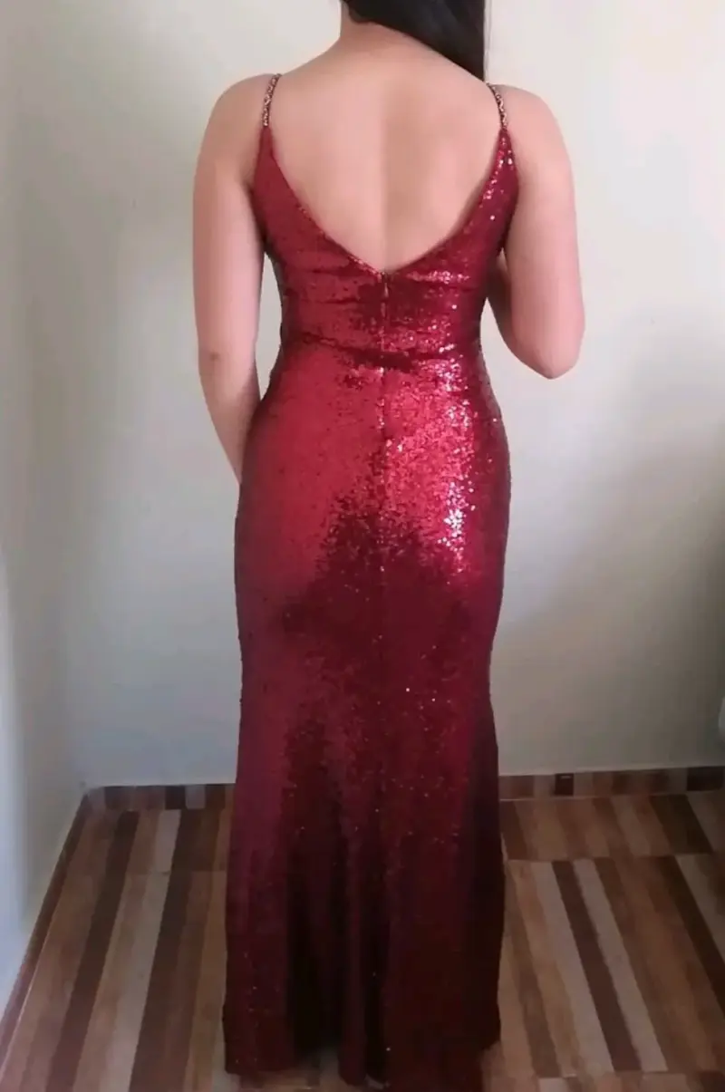 Vestido largo rojo brillante - 2