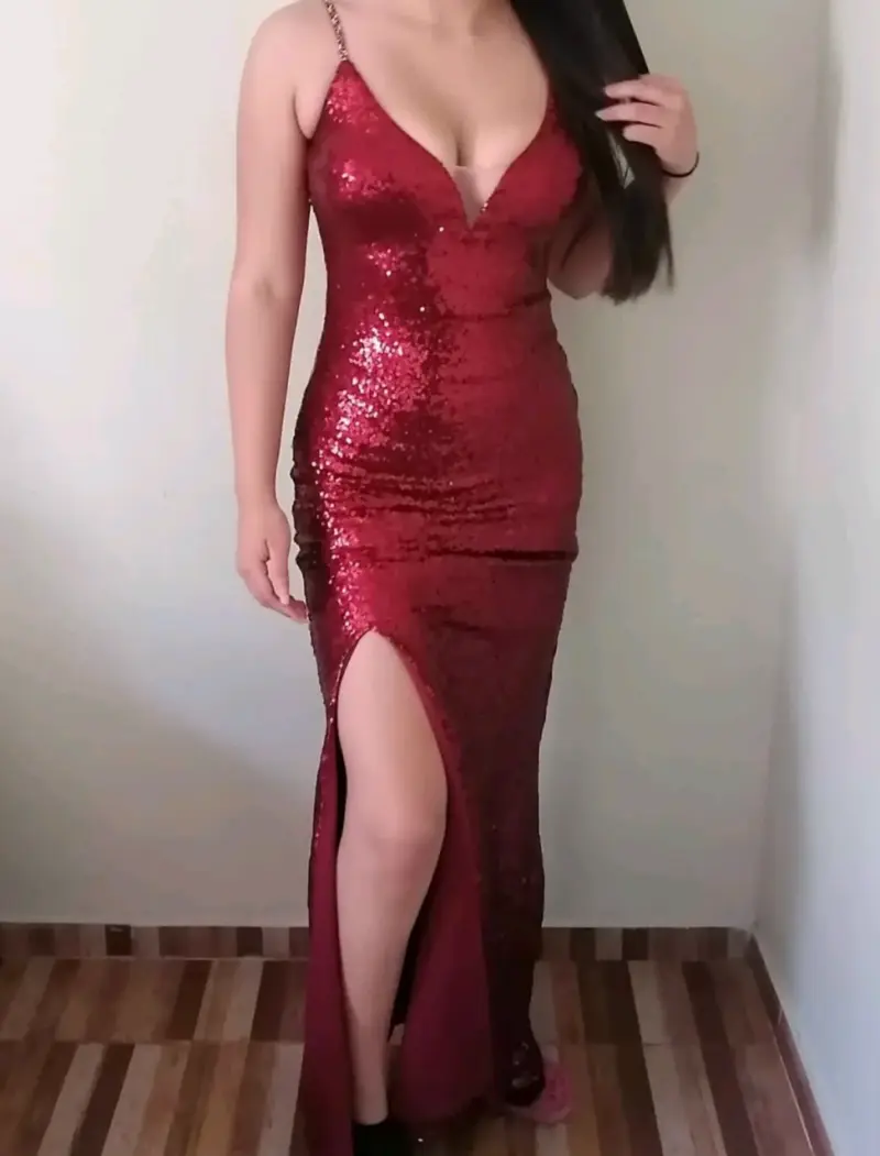 Vestido largo rojo brillante - 3