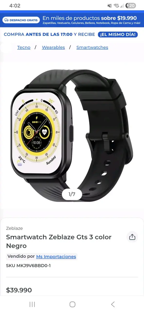 Smartwatch Zeblaze GTS 3 Negro - 1