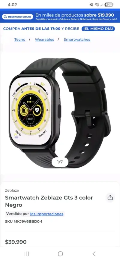 Smartwatch Zeblaze GTS 3 Negro - miniatura 1