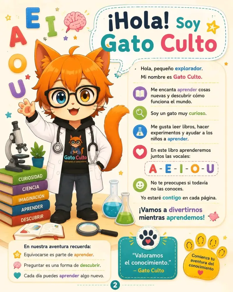 Libro educativo Aprende las Vocales con Gato Culto - 2