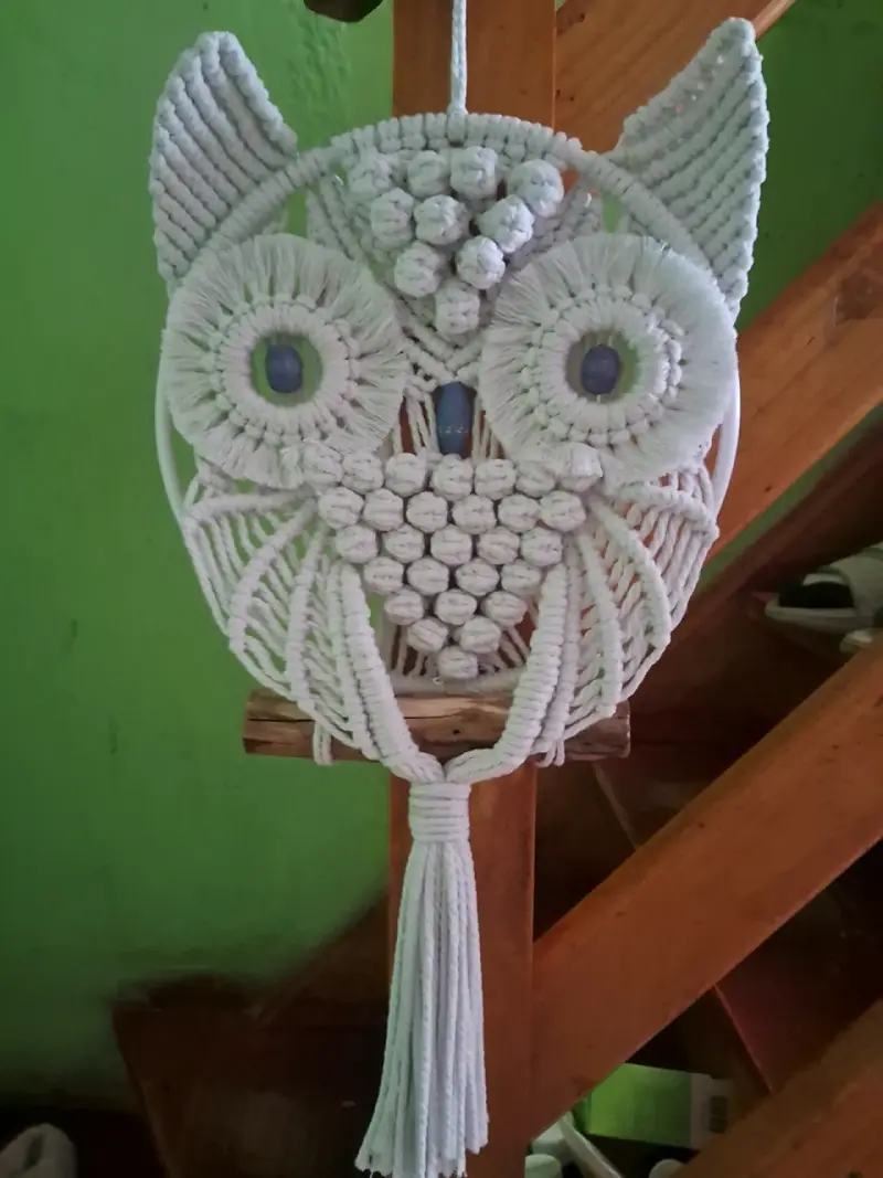 Colgante macramé búho blanco - 1