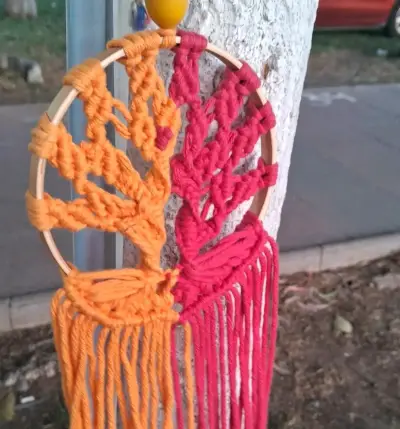 Colgante macramé búho blanco - miniatura 2