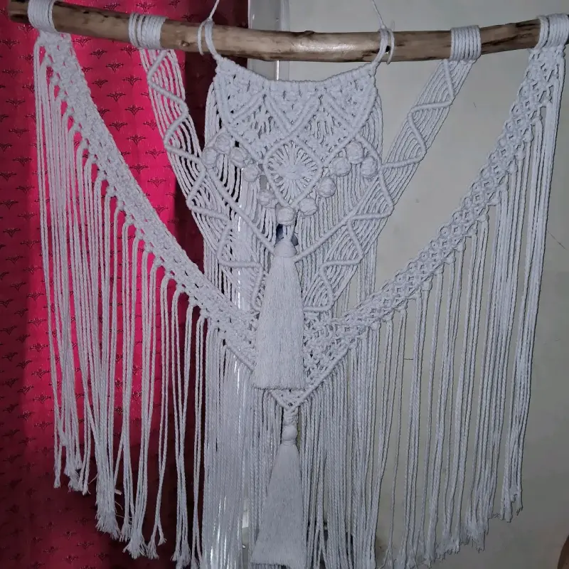 Colgante macramé búho blanco - 4
