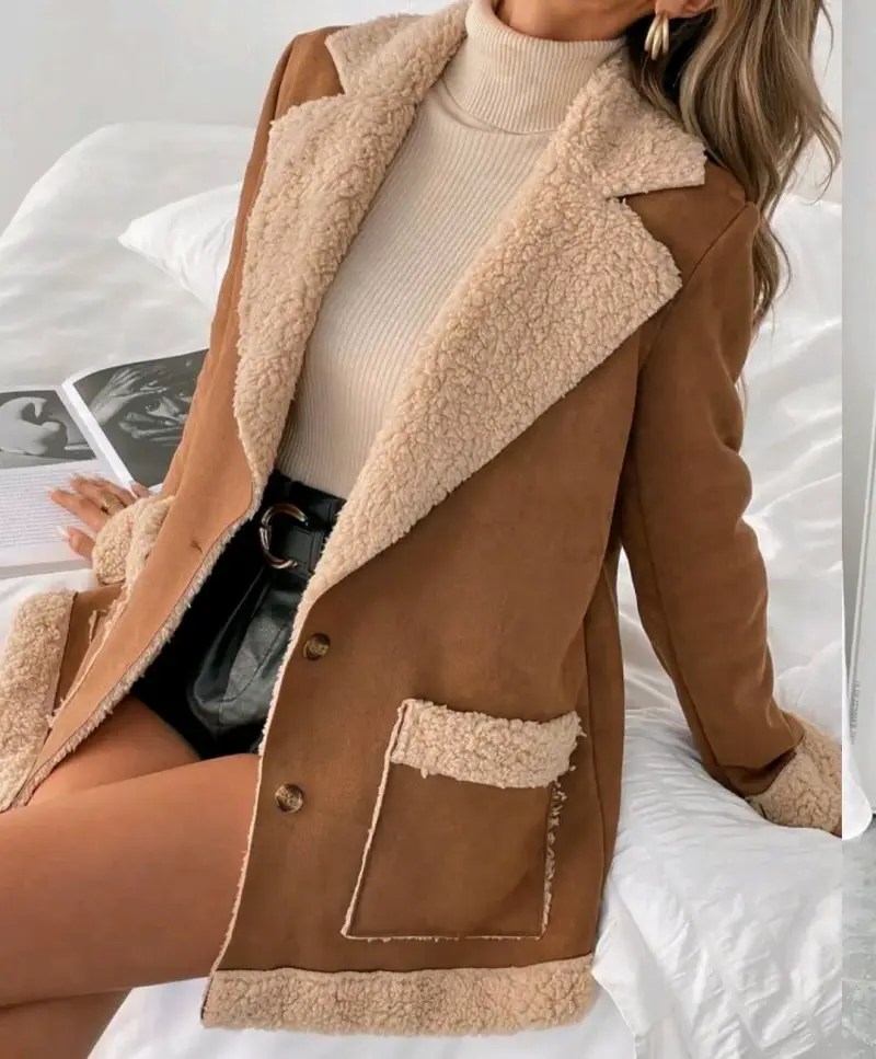 Chaqueta marrón con forro de lana S - 2