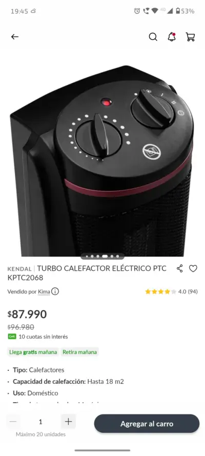 Calefactor eléctrico PTC Kendal - miniatura 1