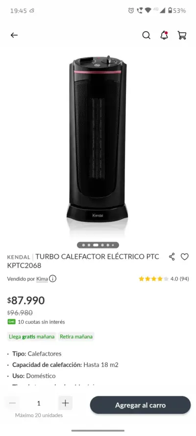 Calefactor eléctrico PTC Kendal - miniatura 2