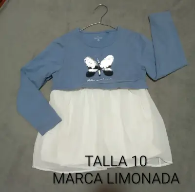 Polera azul y blanca mariposa - miniatura 1