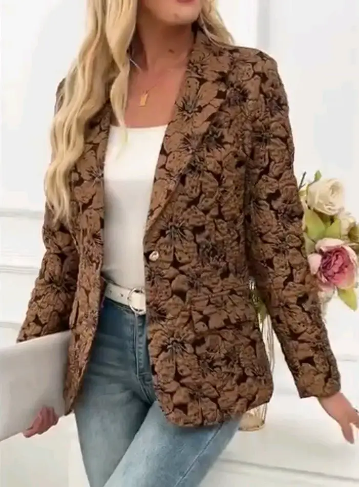 Talla M - Blazer marrón estampado floral - 1