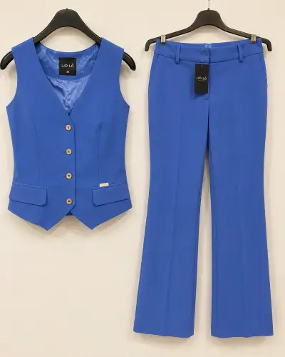 Conjunto pantalón y chaleco azul talla 36 - miniatura 1