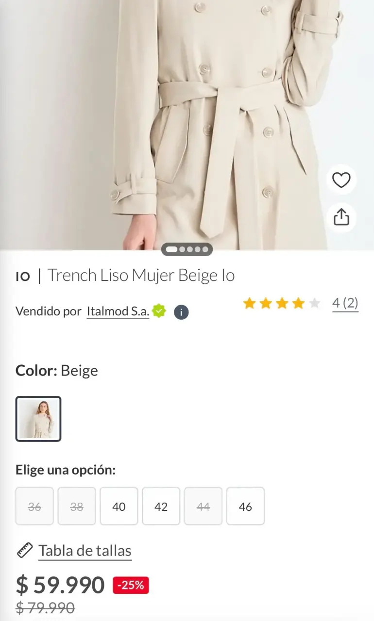 Abrigo beige de mujer IO talla 38 - 6