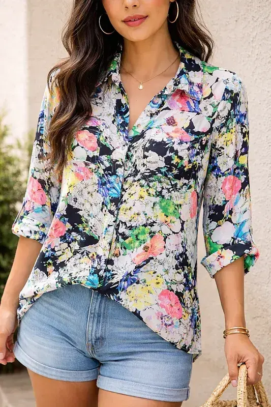 Blusa veraniega floral multicolor - 1