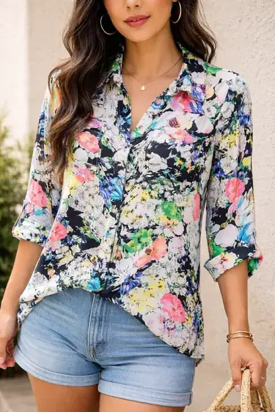 Blusa veraniega floral multicolor - miniatura 1