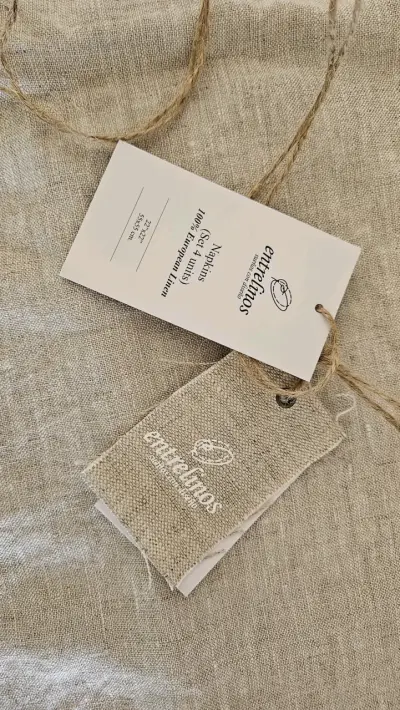 Servilletas y camino de mesa beige lino - miniatura 4