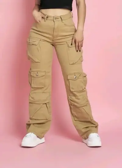 Pantalones cargo beige mujer - miniatura 1