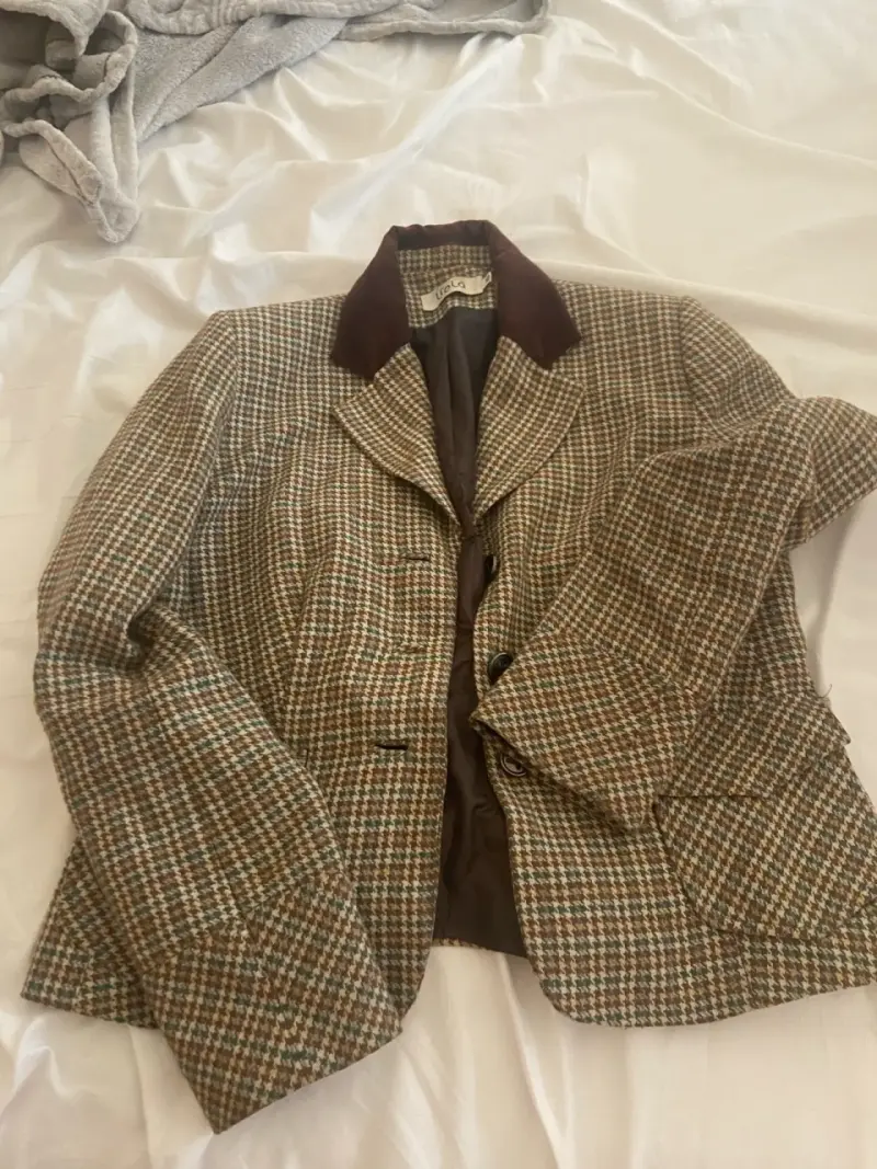Chaqueta de lana a cuadros marrón - 3