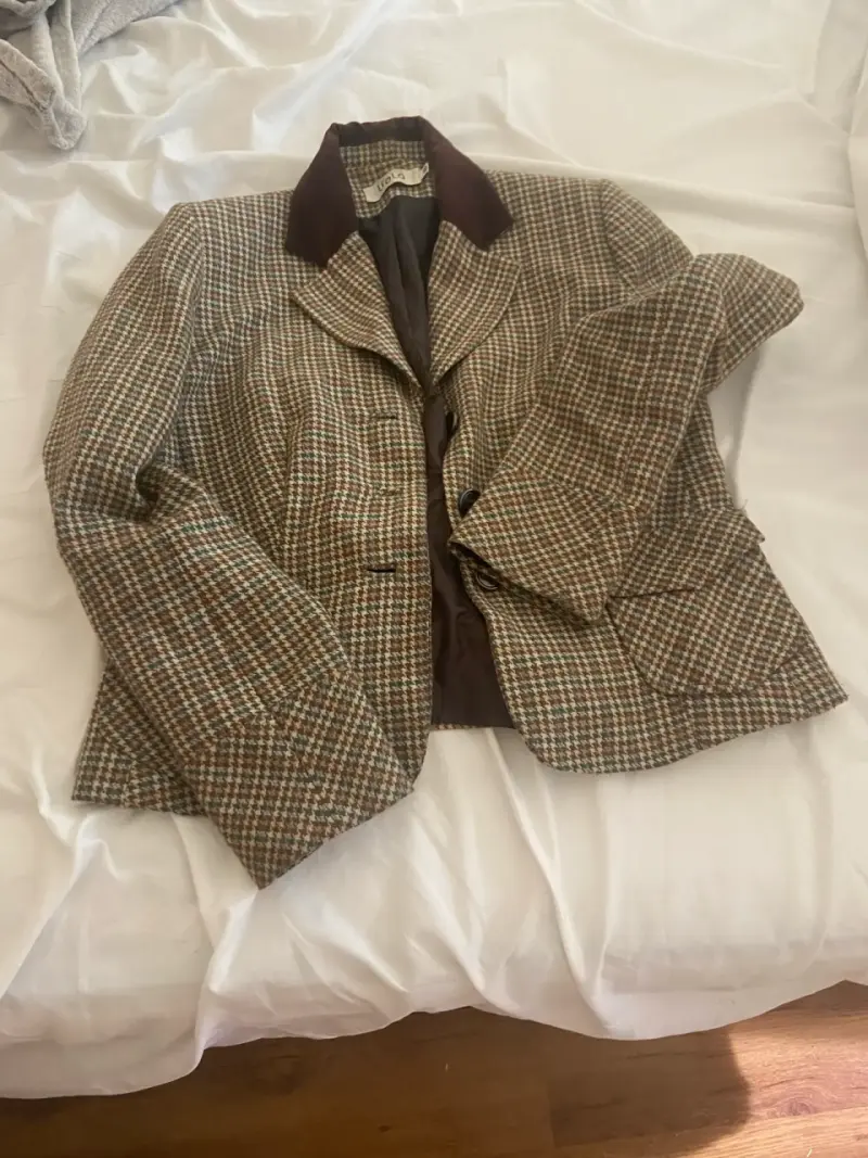 Chaqueta de lana a cuadros marrón - 4