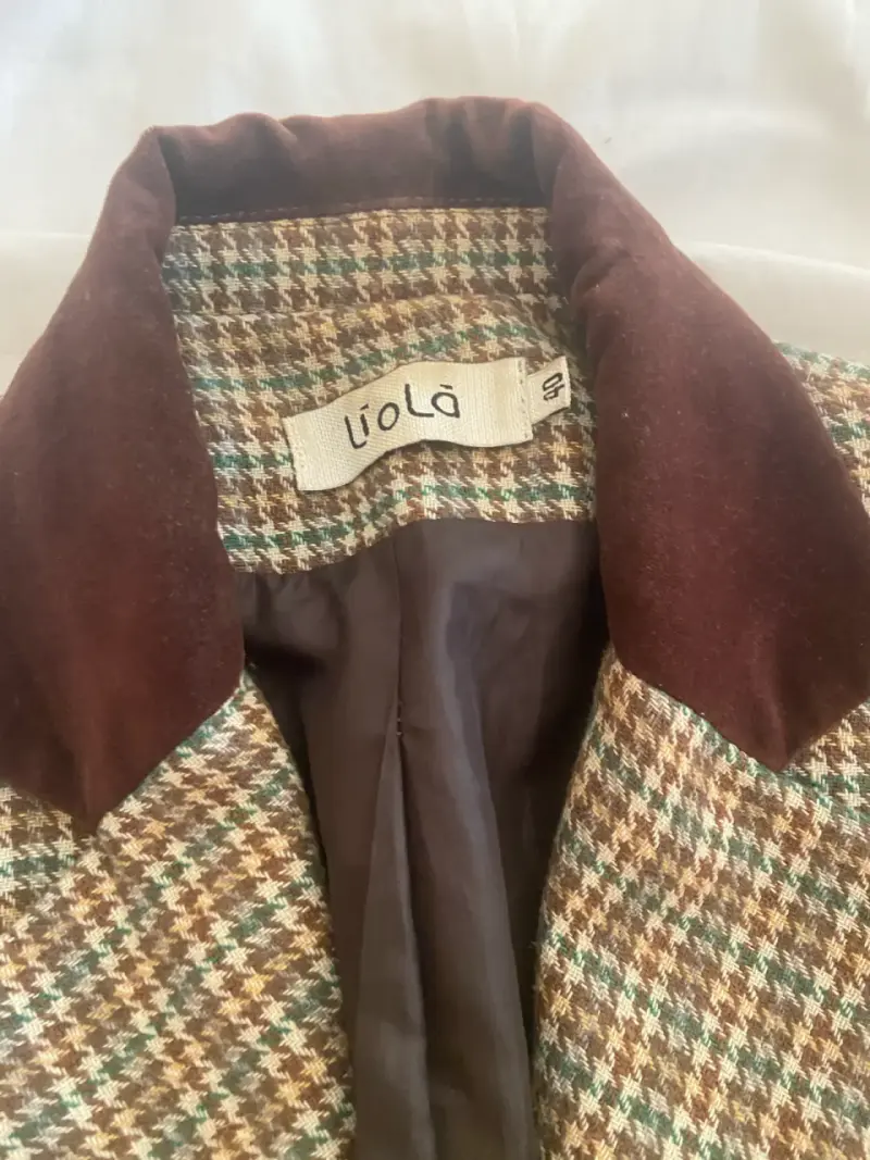 Chaqueta de lana a cuadros marrón - 5