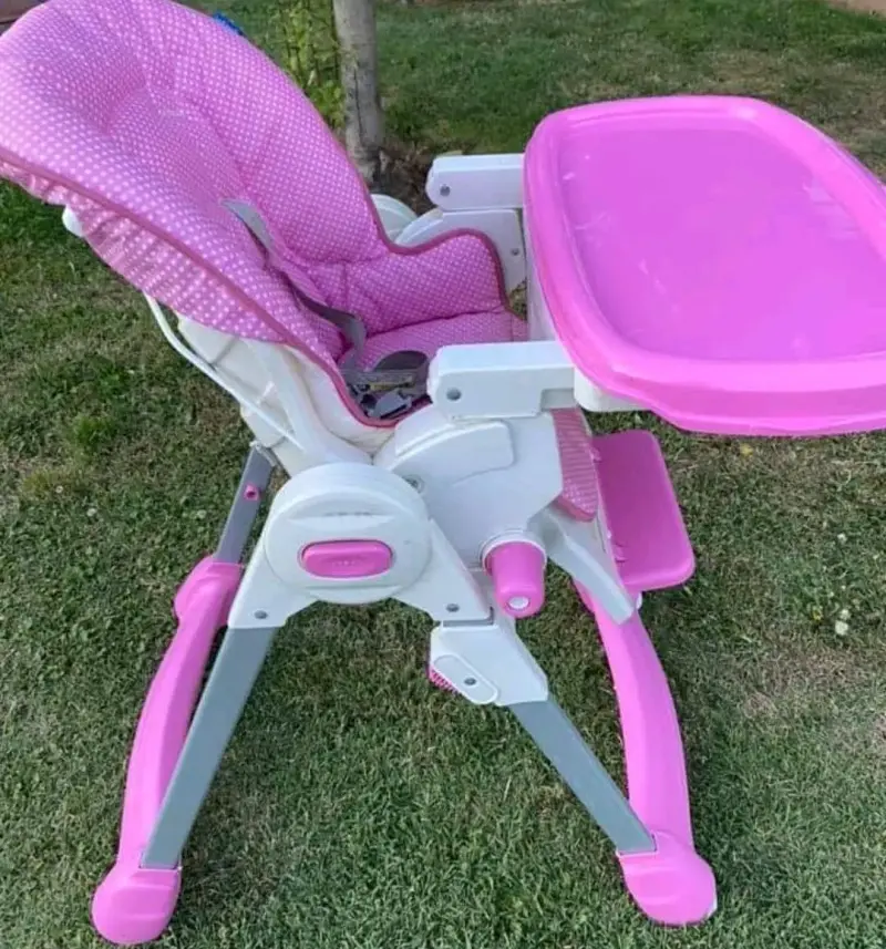 Silla de comer rosada para bebés - 1