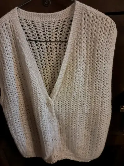 Chaleco lana alpaca   tejido blanco invierno xxl - miniatura 1