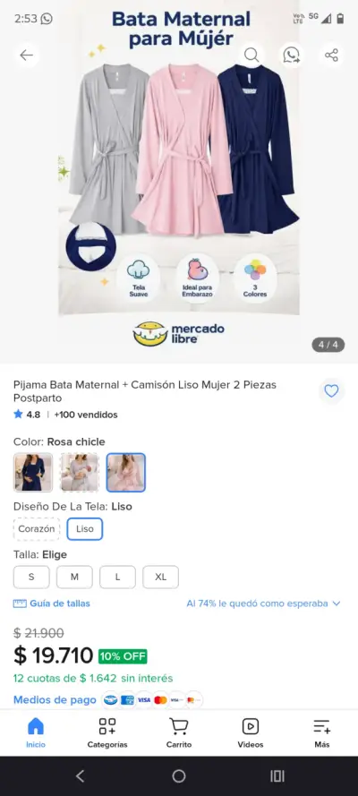 Bata rosada con encaje(pijama maternal) - miniatura 2