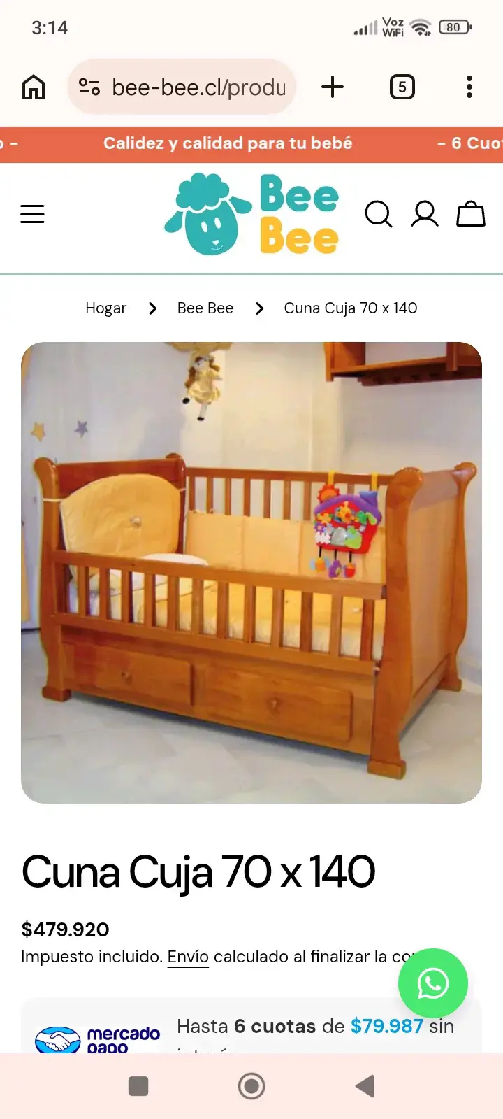 Cuna cuja madera rauli con detalles de pintura - 2