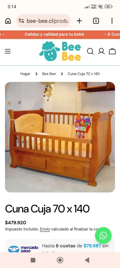 Cuna cuja madera rauli con detalles de pintura - miniatura 2