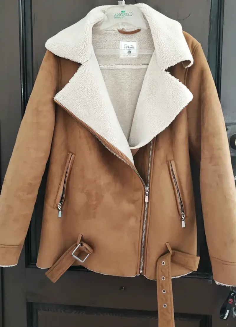 Chaqueta de cuero sintético café - 3