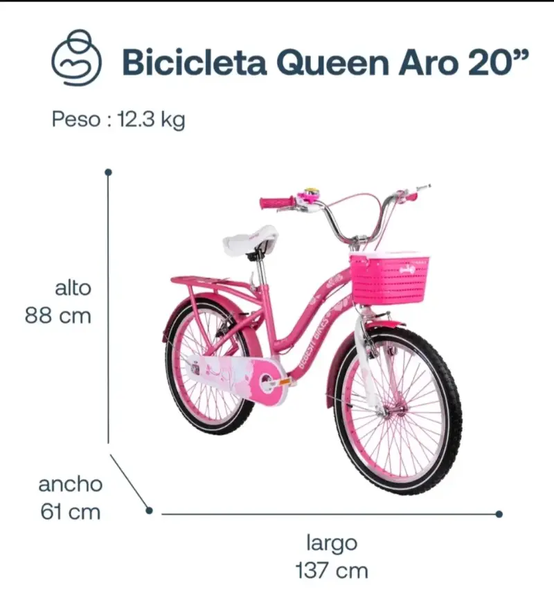 Bicicleta infantil rosa con canasto - 2