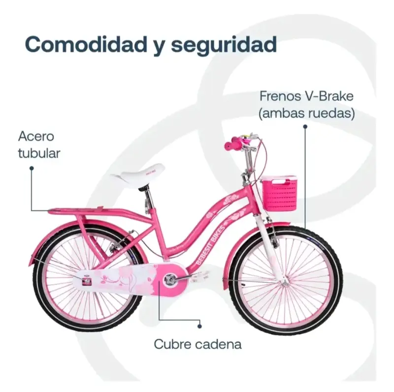 Bicicleta infantil rosa con canasto - 4