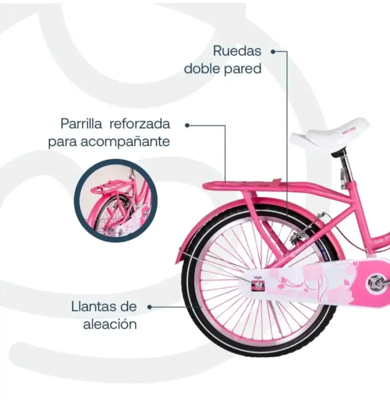 Bicicleta infantil rosa con canasto - 5